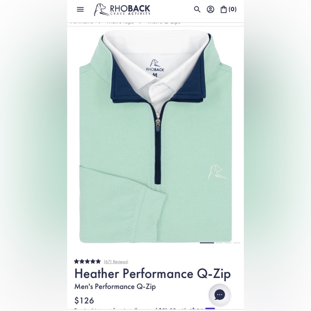 Rhoback Men's Heather Performance Q-Zip - Antigua Green - Picture 2 of 2